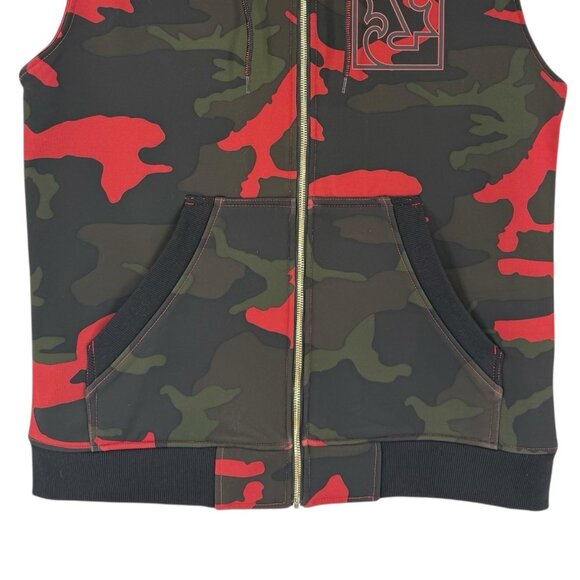 NEW WITH DEFECT Rock Revival Men Black/Red/Green Camouflage Hoodie Vest Jacket M - Picture 8 of 13